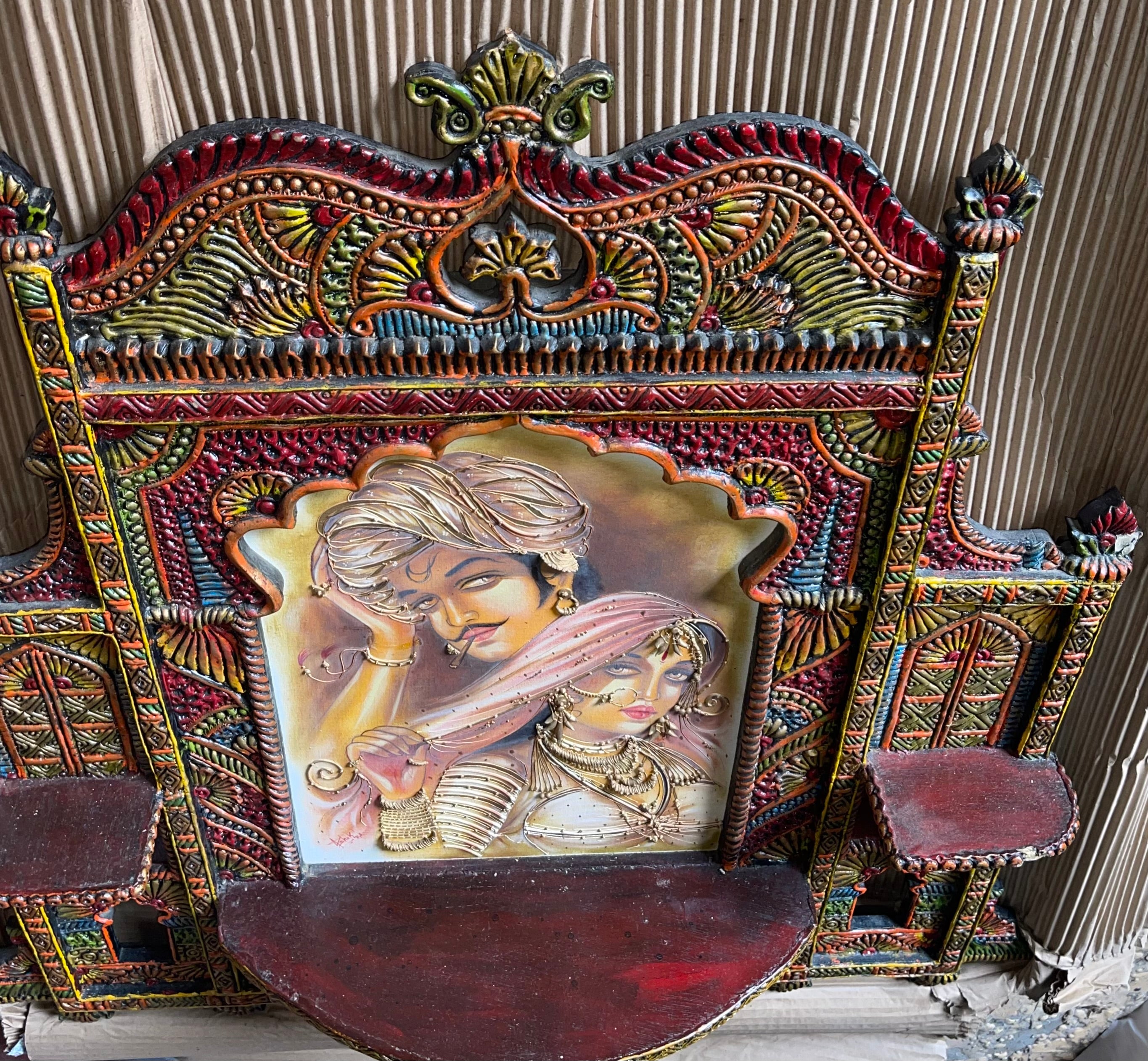 Indian Rajasthani couple with Indian palace window looking wall art