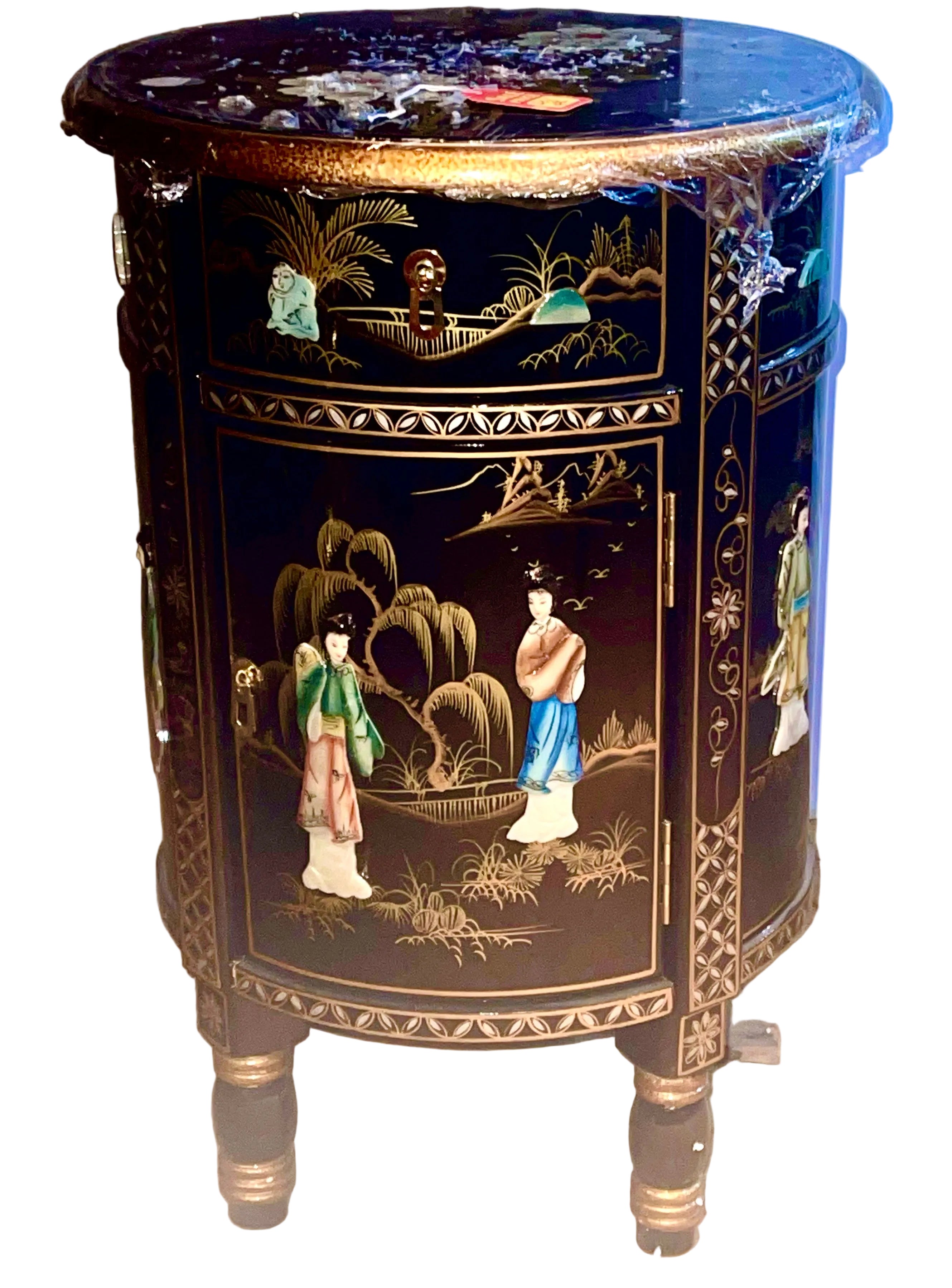 Oriental Round Table With Mother Of Pearls 3D Art Women figures