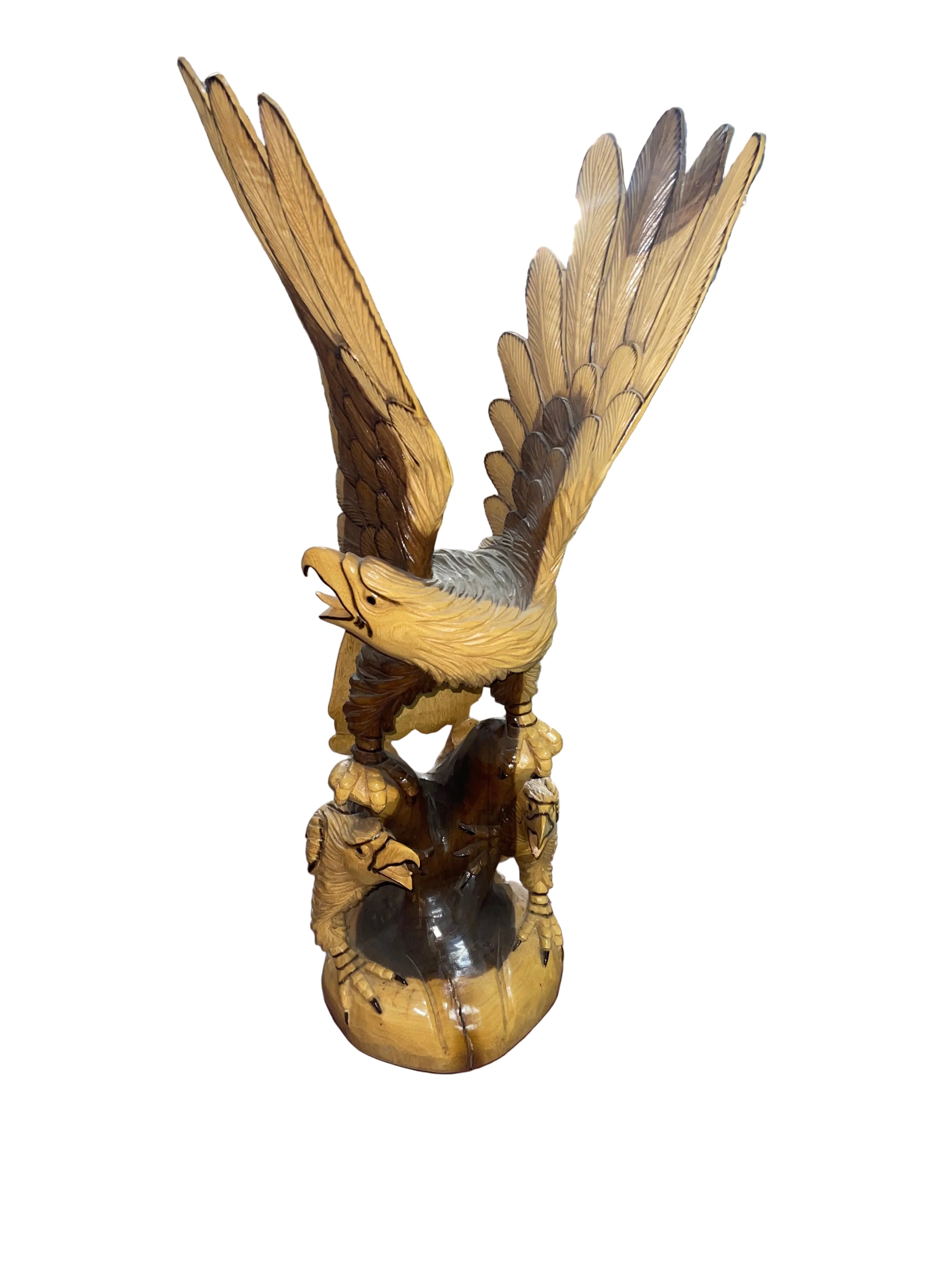Wooden sculpture of eagles made in Indonesia 51”x12”x18”