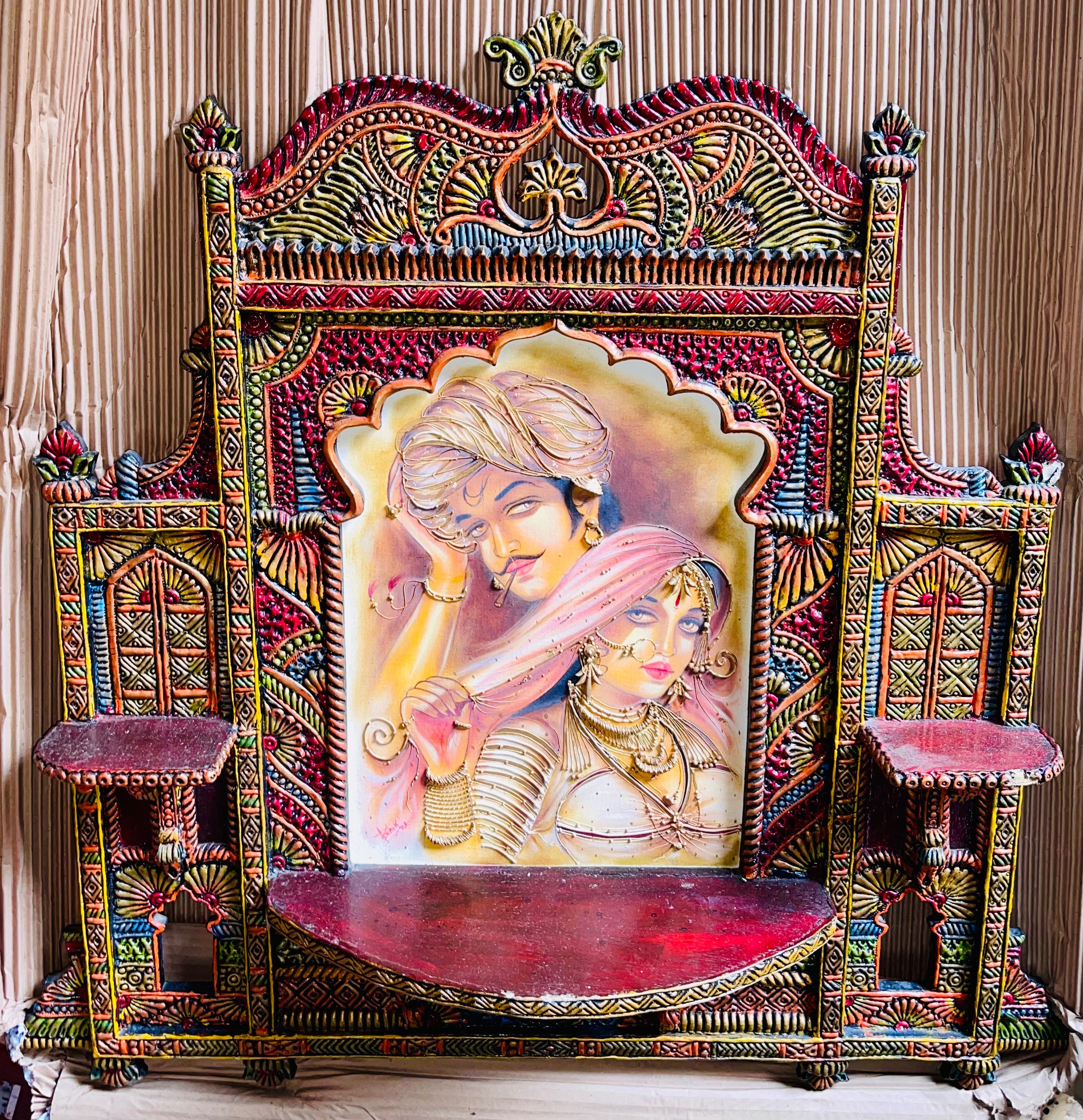 Indian Rajasthani couple with Indian palace window looking wall art