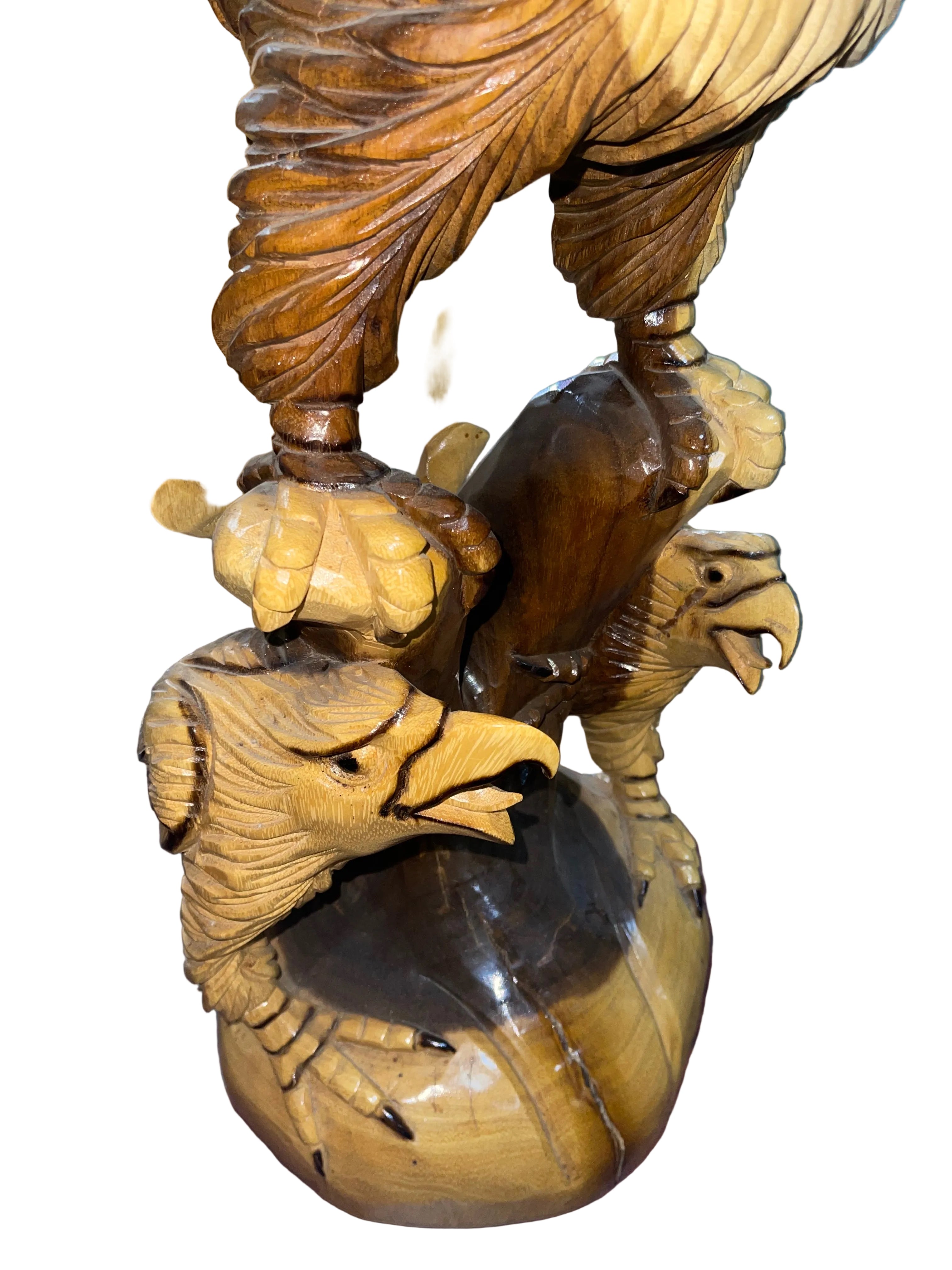 Wooden sculpture of eagles made in Indonesia 51”x12”x18”