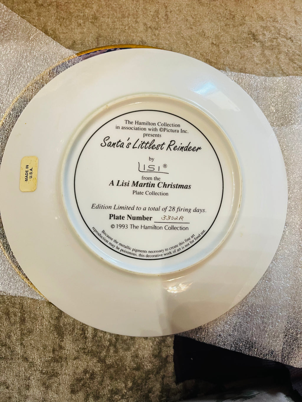 Santa's Littlest Reindeer Plate: 24K Gold Trim, Hamilton Collection